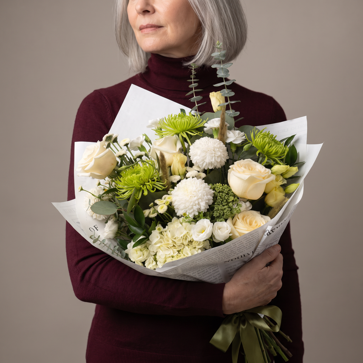 White and Green rose vase wrap