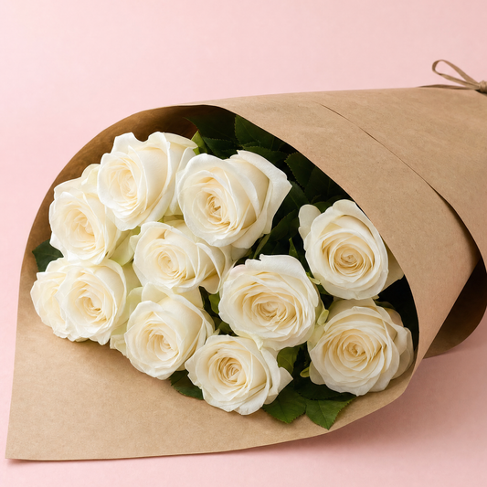 Classic Dozen White Roses Wrap